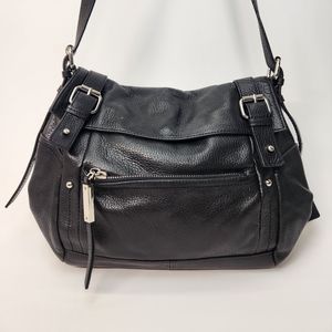 Perlina New York Women’s Black Soft Leather Handbag Shoulderbag Crossbody Bag.